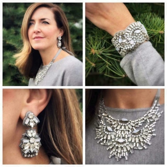 Stella & Dot | Crystal Leather Mosaic Gala Statement Chandelier Earrings - Picture 3 of 5
